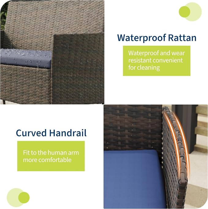 GAOMON 4-Piece Patio Furniture Set, Modern PE Rattan Conversation Set - Image 3