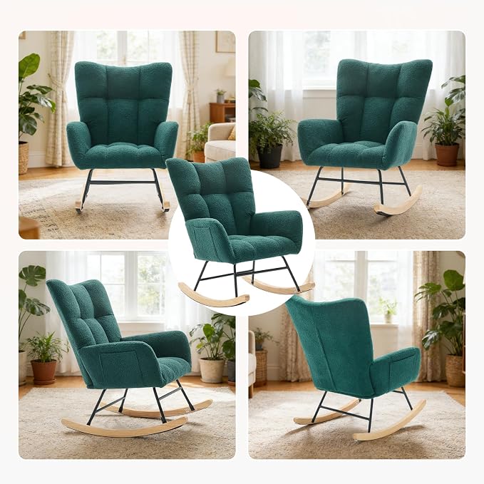 DUMOS Nursery Rocking Chair Teddy Upholstered, Comfy Glider Rocker - Image 7
