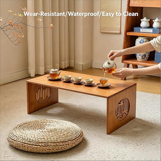 Folding Coffee Table, Japanese Floor Table, Low Bamboo Desk - Image 6