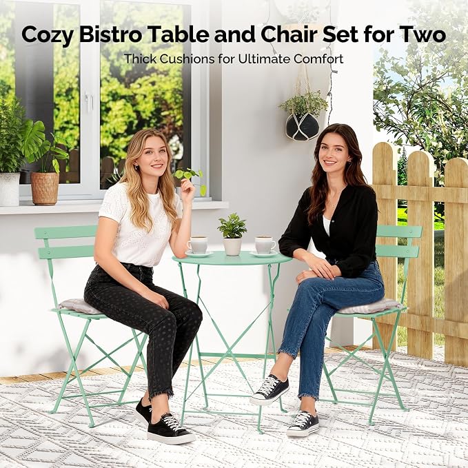 VINGLI Outdoor Folding Bistro Table and Chairs Set of 2, 3-Piece Bistro Set - Image 5