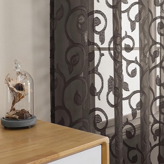 OWENIE Furman Chocolate Sheer Curtains 63 inch Length - Image 3