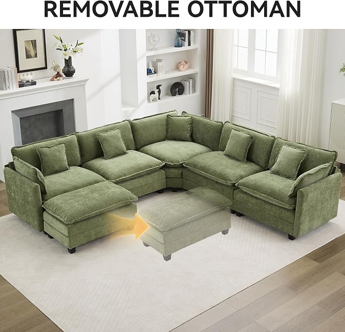 113'' V Shaped Cloud Sectional Sofa, Oversized Deep Seat Couches - Image 7
