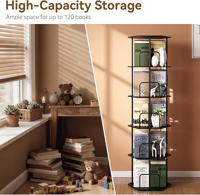 SUNMORY 5 Tier Rotating Bookshelf Tower, Revolving 360 ° Spinning Bookcase - Image 3