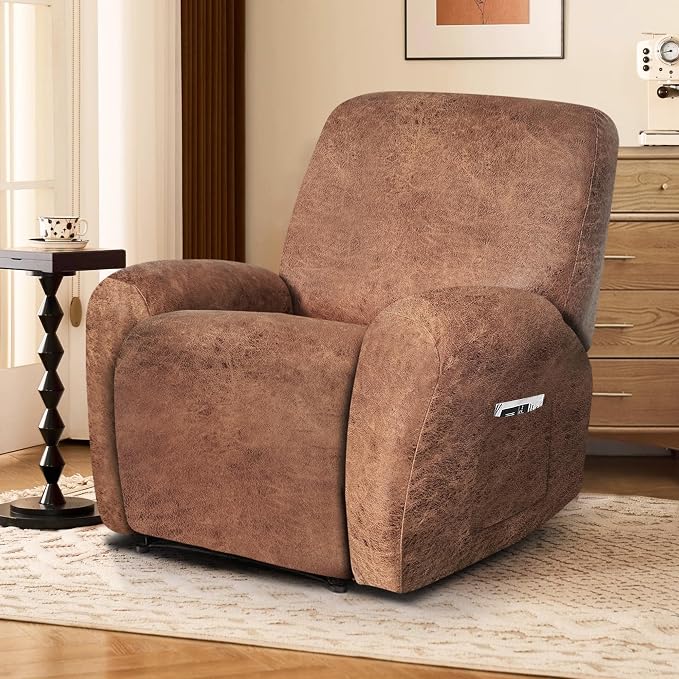 ANARACHON Leather Look Recliner Chair Covers, 4-Pieces Stretch Recliner Cover - Image 2