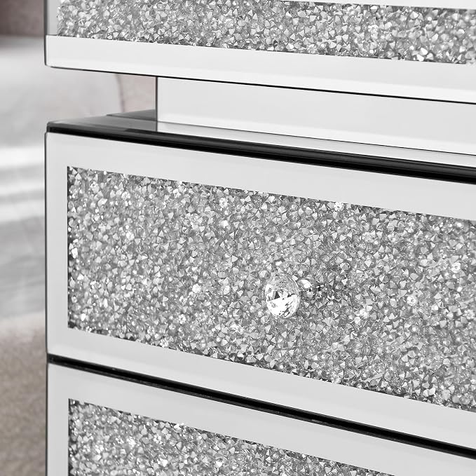 Modern Glam Glass Mirror Nightstand, 3-Drawer Luxury Mirrored Accent Table - Image 8