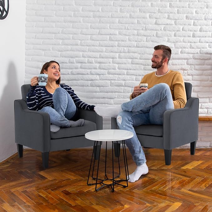 VINGLI Accent Chairs Set of 2 Living Room Chairs Dark Grey Reading Chair - Image 9