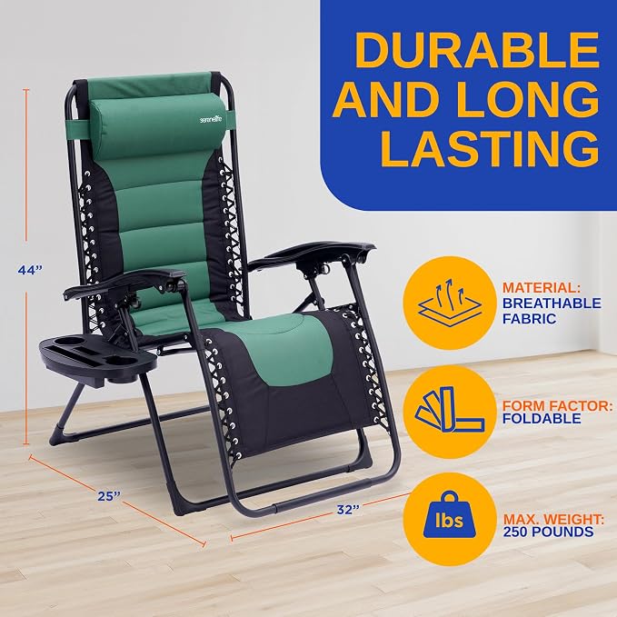 SereneLife Oversized Padded Zero Gravity Lounge Chair, Foldable Outdoor Patio - Image 3