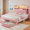 Queen LED Bed Frame with Storage Headboard & 2 Storage Drawers, Princess Velvet by JOCOEVOL