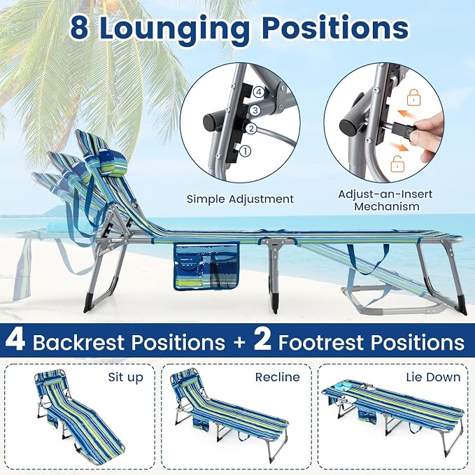 Goplus Tanning Chair, Folding Adjustable Patio Lounge Chair - Image 4