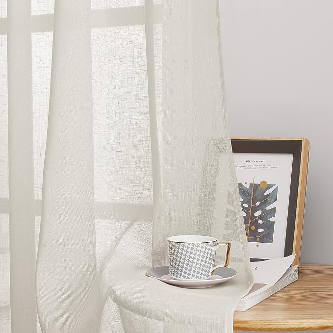 NICETOWN Semi Sheer Curtains Linen Blend Extra Wide - Image 5