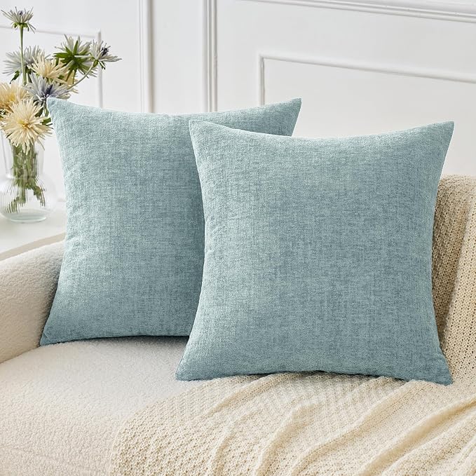 MIULEE Pack of 2 Light Blue Throw Pillow Covers 20x20 Inch Soft Chenille Pillow by MIULEE