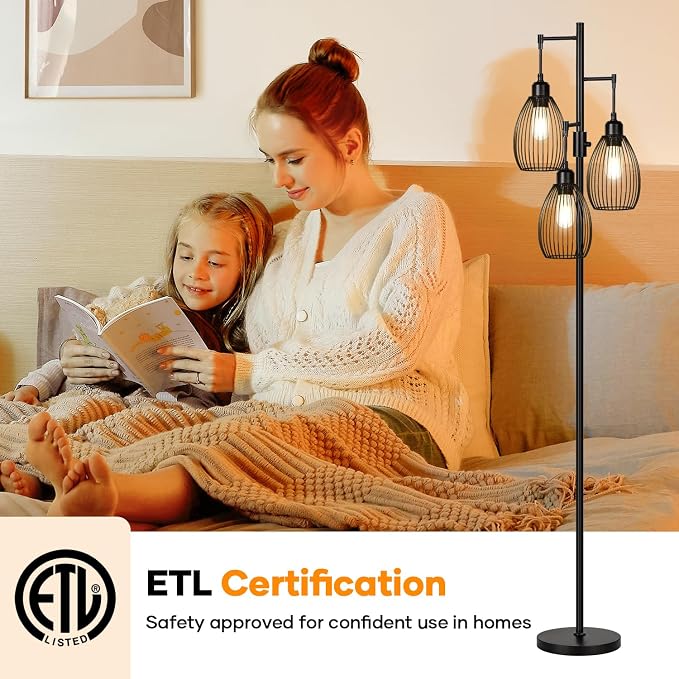 Dimmable Floor Lamp, 3 x 800LM LED Edison Bulbs Included, Farmhouse Industrial - Image 6