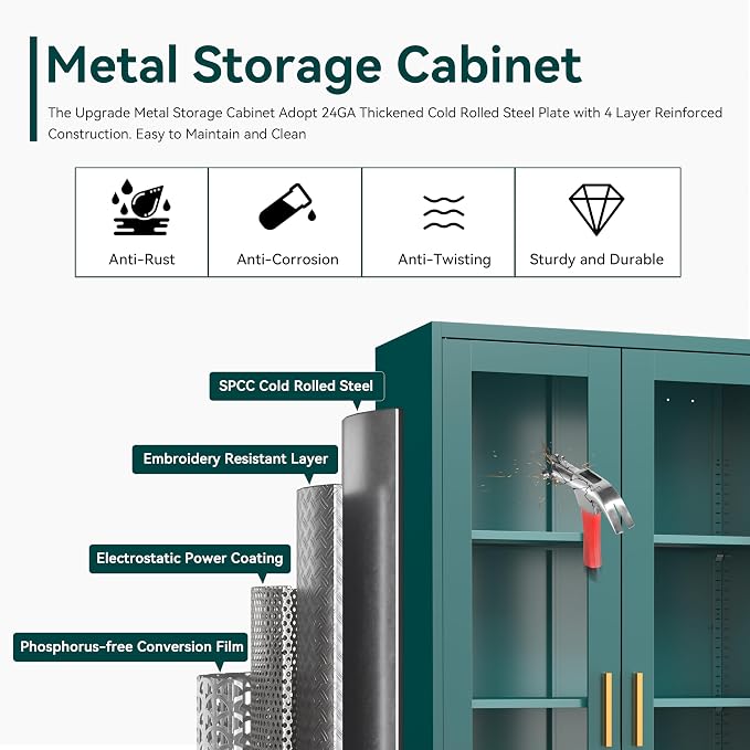 Polup Curio Cabinets with Glass Doors, Tall Bookcase with Adjustable Shelves - Image 4