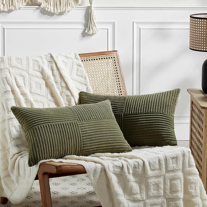 Fancy Homi 2 Packs Olive Green Lumbar Decorative Throw Pillow Covers 20x28 Inch by Fancy+Homi