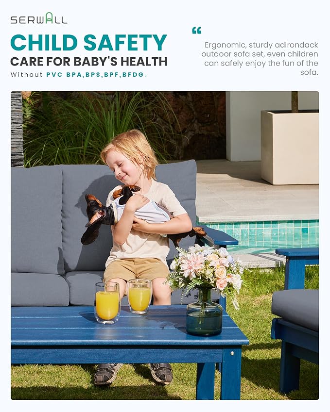 SERWALL HDPE Patio Furniture Set, 5 Piece All Weather Wood-Like Sectional - Image 6