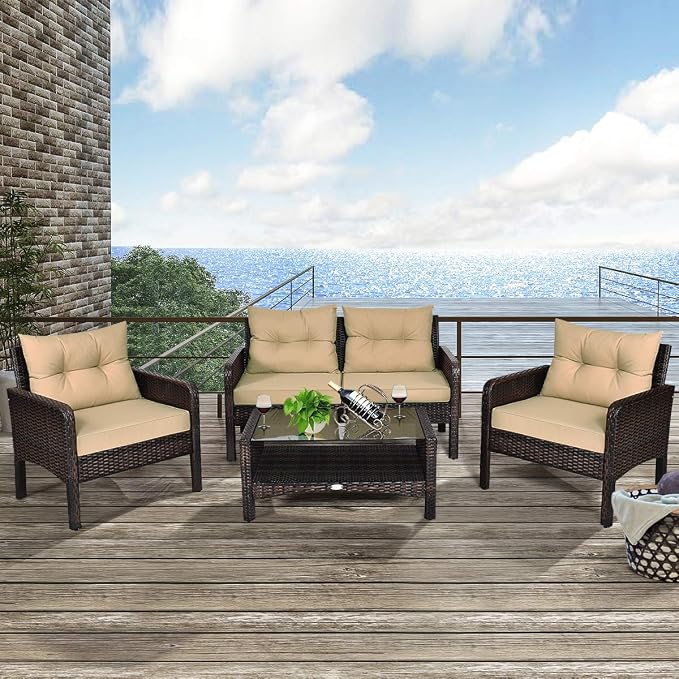 Tangkula 4 Piece Patio Furniture Set, Outdoor Wicker Conversation Set - Image 4