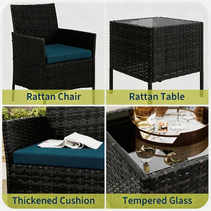3-Piece Outdoor Furniture Set, PE Rattan Wicker Chairs - Image 6