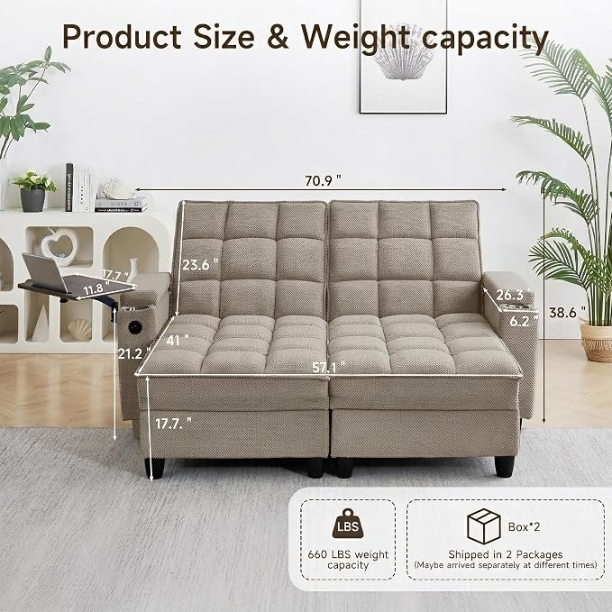 Auvsoce 71" Chaise Lounge Chair Indoor, Convertible Sleeper Sofa Bed - Image 4