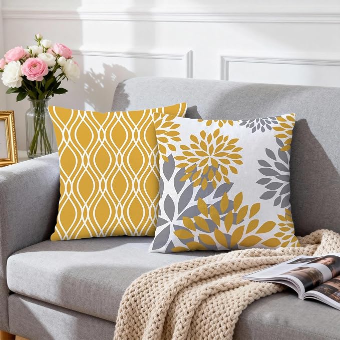Hexagram Geometric Yellow Pillow Covers 20x20 Set of 4, Decorative Outdoor Boho - Image 3