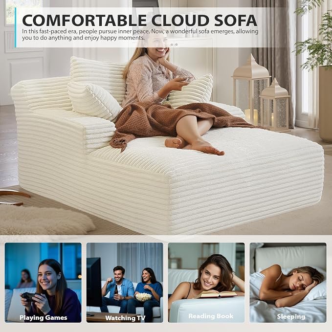 ivoros 50 Inch Chaise Lounge Chair Indoor, Oversized Corduroy Upholstered - Image 7