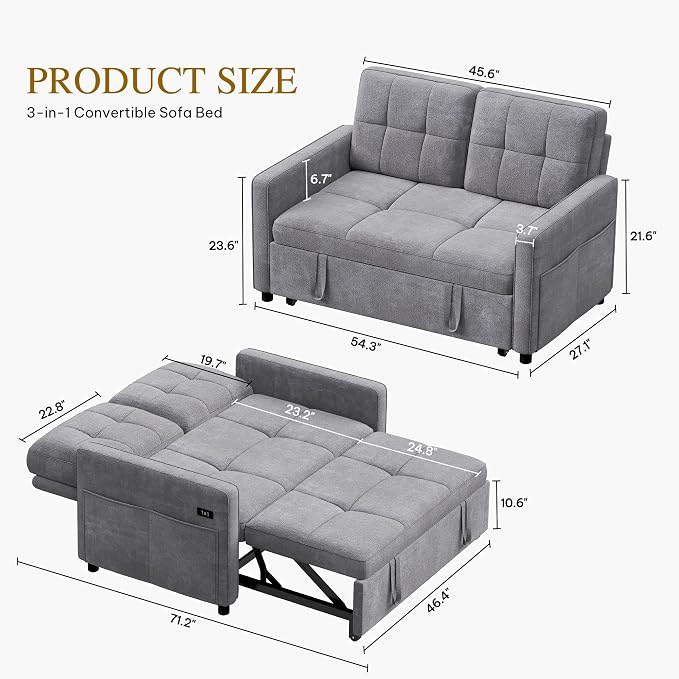 DWVO 3 in 1 Convertible Sleeper Sofa Bed, Velvet Futon Couch - Image 2