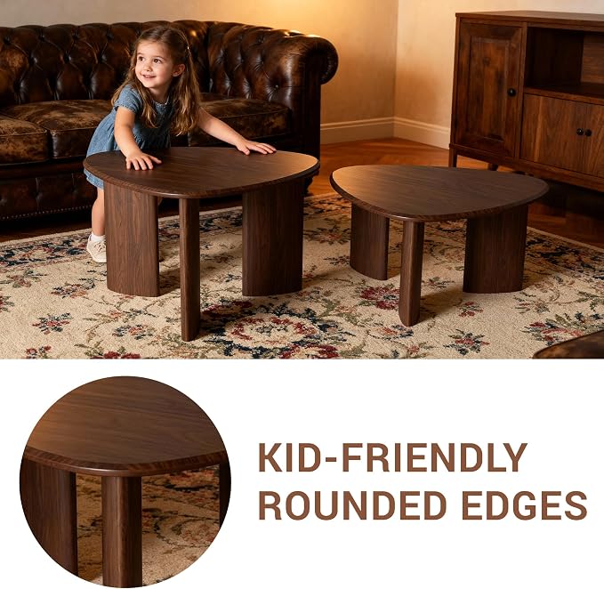 Honyee Nesting Coffee Table Set of 2, Modern Walnut Wood Veneer Coffee Table - Image 6