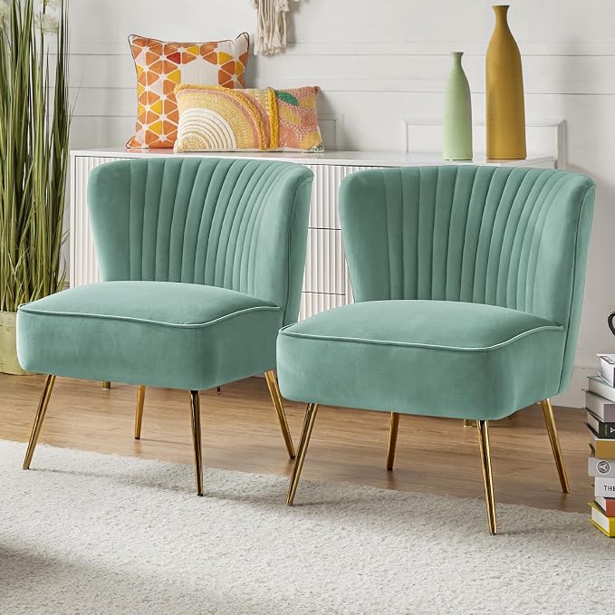 HULALA Home Velvet Accent Chair Set of 2, Modern Armless Upholstered Side Chair by HULALAHOME