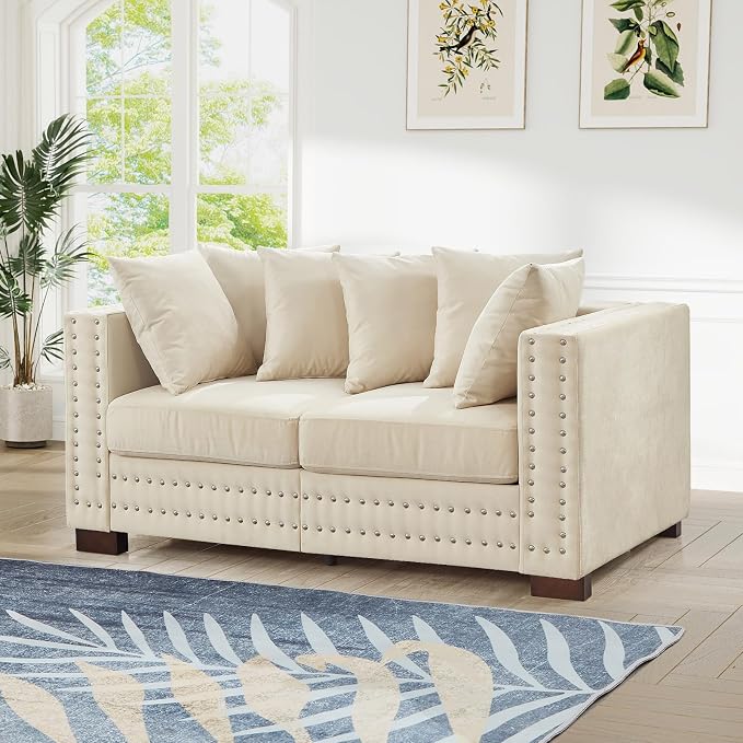60.5"W Loveseat Sofa, Velvet Mid Century Modern Couch by JEEOHEY