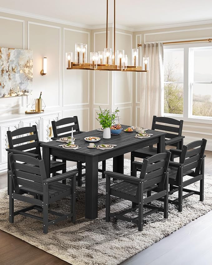 SERWALL HDPE Dining Set for 8: 2 Umbrella Hole Tables + 8 Chairs. Includes 8 - Image 7
