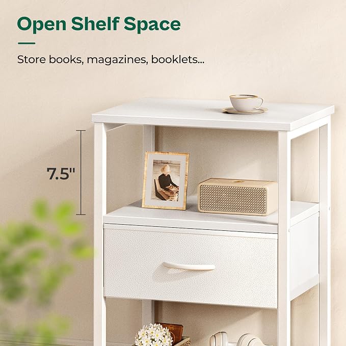 Huuger Night Stand with Fabric Drawer, Side Table with Mesh Shelf, Bedroom - Image 3