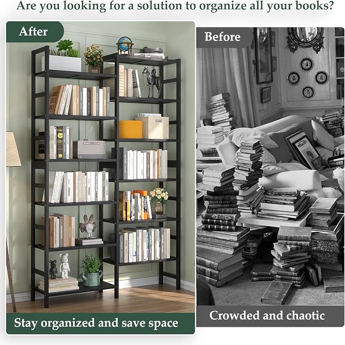 Homykic Double Wide Bamboo Bookshelf Black, 6-Tier Large Open Bookcase - Image 5