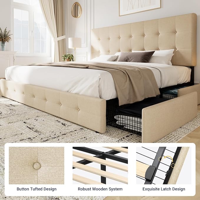Allewie Upholstered King Size Platform Bed Frame - Image 6