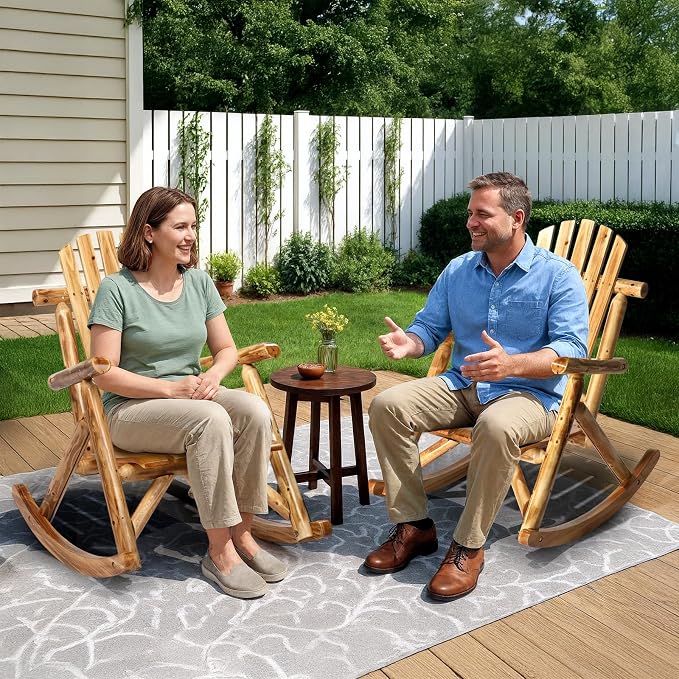 Outvita Wooden Rocking Chair, Fir Log Adirondack Rocker, Outdoor Wood Accent - Image 2