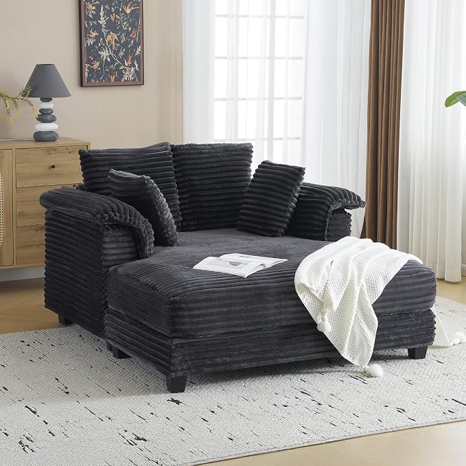 VINGLI 56" Oversized Chaise Lounge Chair, Dark Grey Comfy Corduroy Chaise Sofa - Image 3