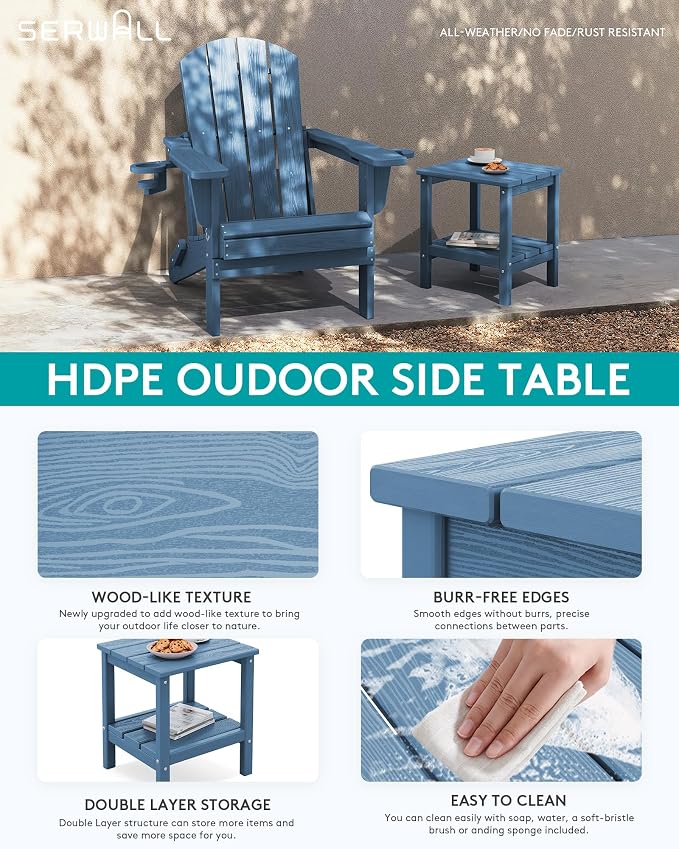 SERWALL 2-Tier HDPE Outdoor Side Tables Set of 2, Weatherproof Rectangular - Image 4