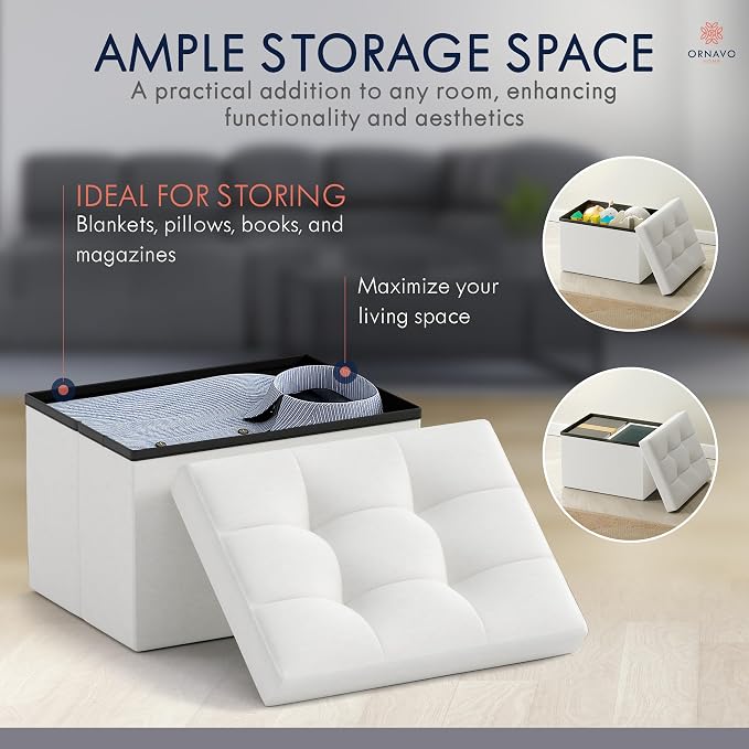 Ornavo Home Small Storage Ottoman, Foldable Collapsible Rectangle Linen Ottoman - Image 4