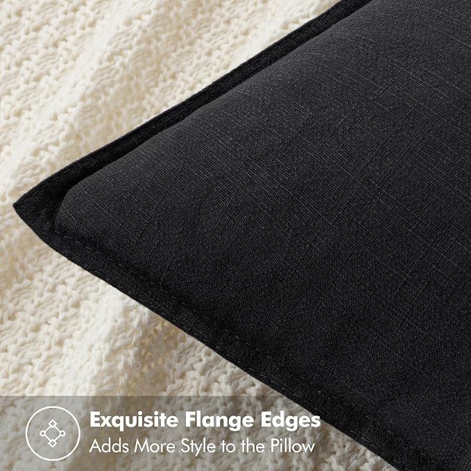 MIULEE Decorative Linen Euro Sham Pillow Covers 26x26 Black Boho Farmhouse - Image 2