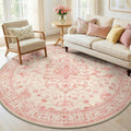 RELEANY Area Rugs Round 6ft Washable Non-Slip, Floral Vintage Distress Print by RELEANY