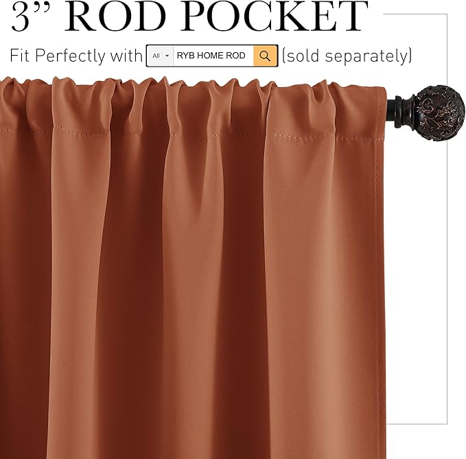 RYB HOME Blackout Bathroom Window Curtains, Short Thermal Insulated Heat - Image 2
