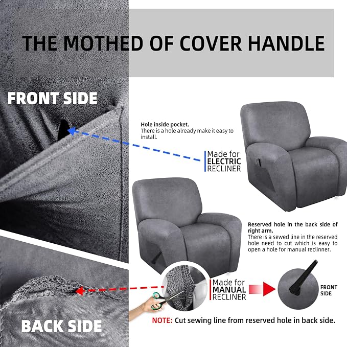 ANARACHON Leather Look Oversize Recliner Chair Covers, Thick 4 Pieces Recliner - Image 7