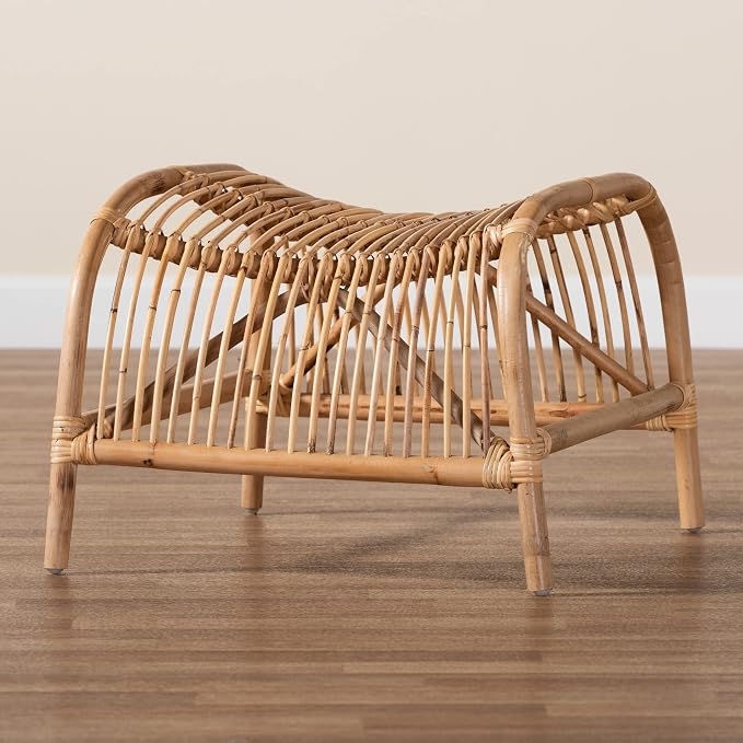 bali & pari Lamaria Modern Bohemian Natural Rattan Footstool - Image 6
