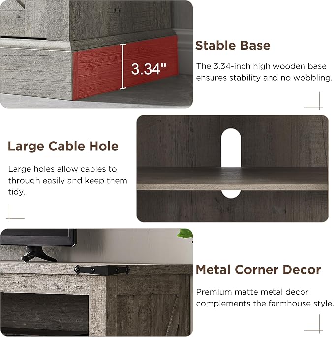 OKD Fireplace TV Stand for 65+ Inch TV, Rustic Media Console w/Sliding Barn - Image 4