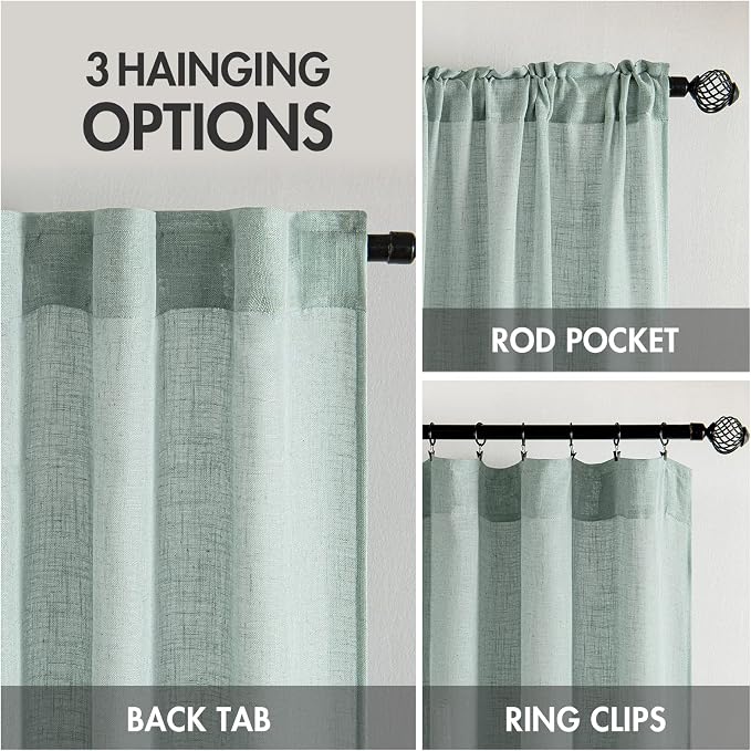MIULEE Sea Green Linen Curtains 84 Inch Length - Image 3