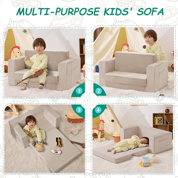 Kids Couch, 2-in-1 Toddler Chair Comfy 1-3 Years, Convertible Kids Chair - Image 6