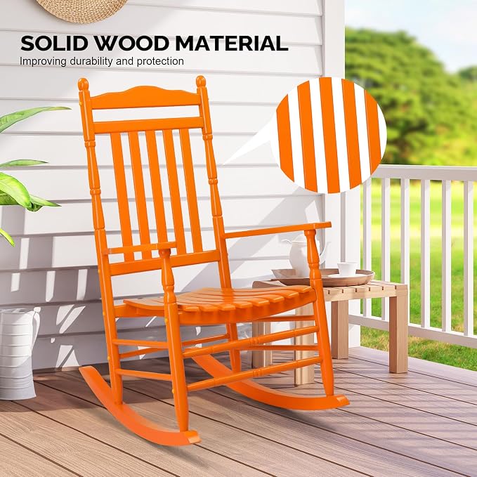 VINGLI Wooden Rocking Chair Outdoor, Patio Rockers - Image 4