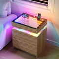 Wood Night Stand with Charger Station & RGB Lights, LED Bedside Table with by ACTKISS