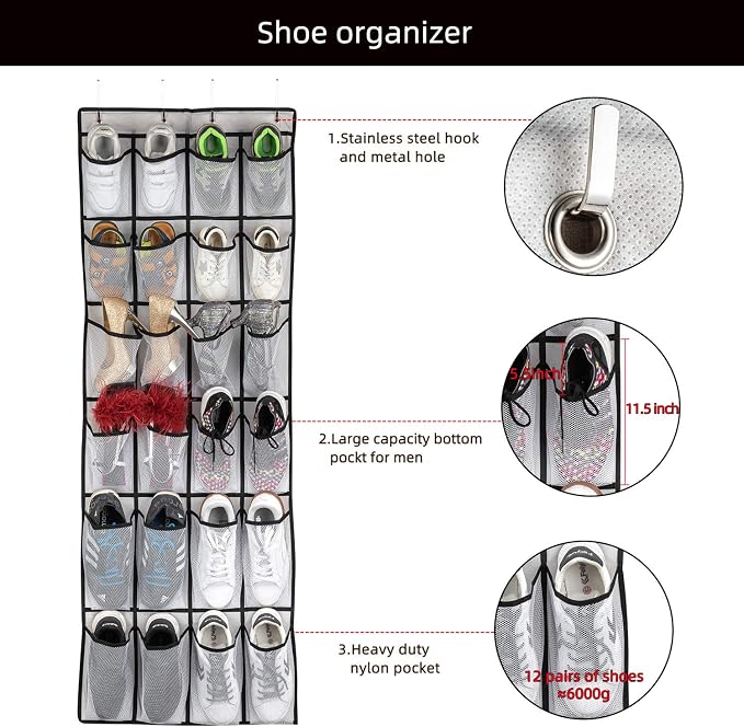 SAVERHO Hanging Shoe Organizer, Over The Door Shoe Organizer - Image 4