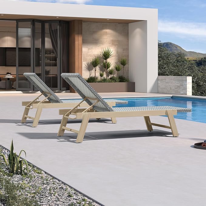 PURPLE LEAF Extra Large Patio Chaise Lounge 2 Pieces French Outdoor Wicker - Image 3