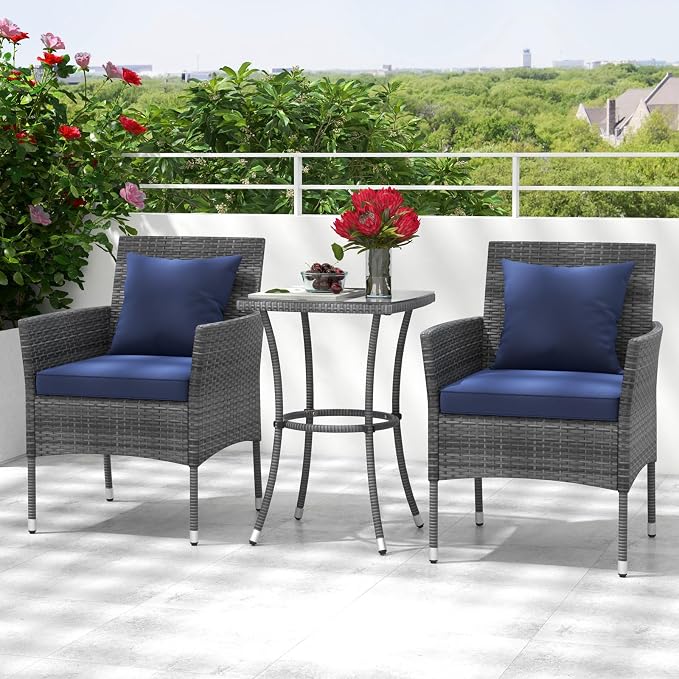 Tangkula 3-Piece Patio Furniture Set, PE Wicker Conversation Bistro Set w/A - Image 3
