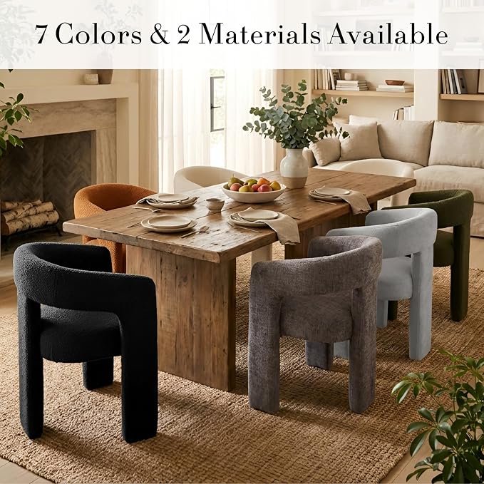 Modern Chenille Dining Chairs Set of 2, Upholstered Barrel Chairs - Image 6